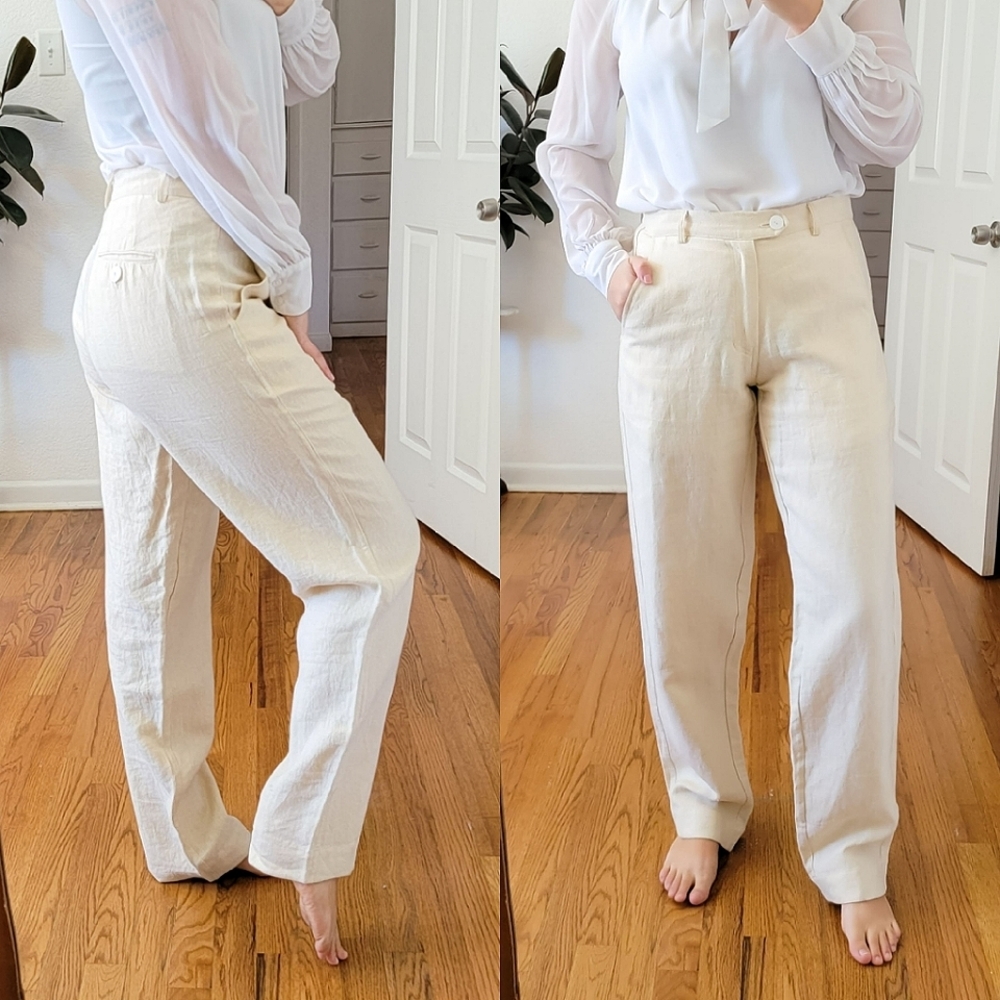 FLANNEL Australia Linen Cream High Waisted Trousers Medium